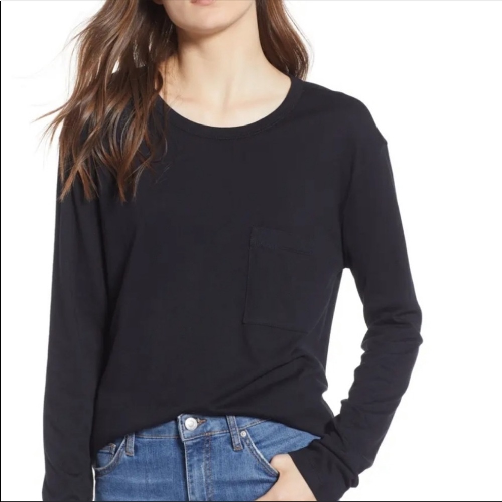 BP. Long Sleeve Crewneck Tee Black with Pocket